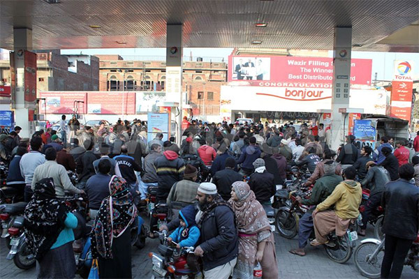 Crowd on a Total Petrol Pump Due to Shortage of Petrol in Pakistan