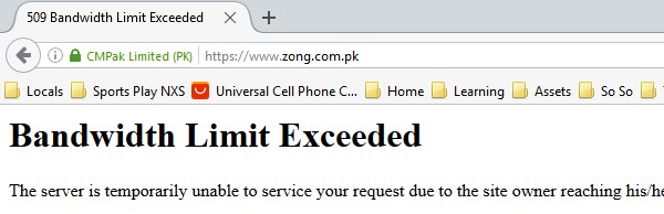 zong bandwidth exceeded