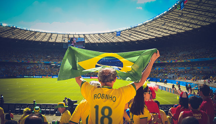 A football fan supporting his team in a football stadium