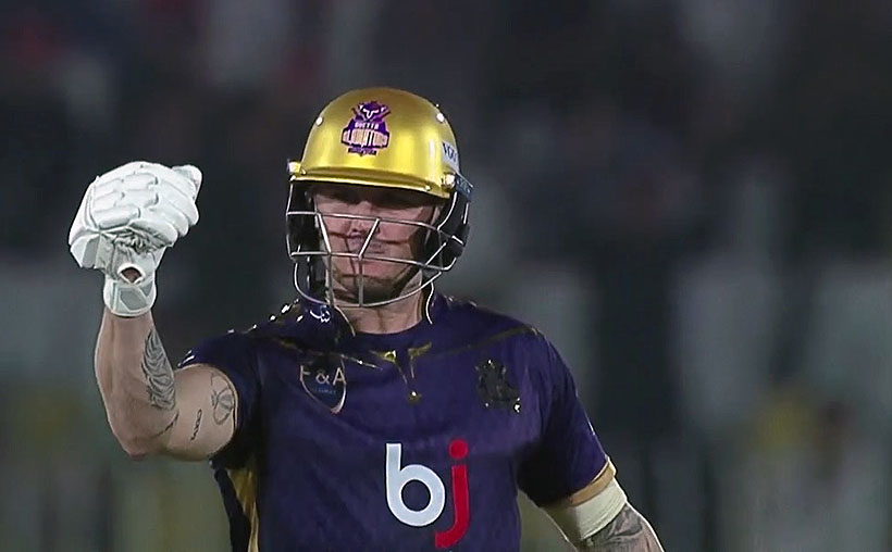 Martin Guptill celebrating after Quetta Gladiators' victory against Peshawar Zalmi