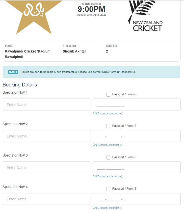 step 3. form to fill the spectators information